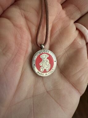 Gucci Silver Teddy Bear Pendant Necklace - Pink